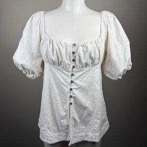 Free People Milkmaid Cottagecore Cream Puff-Sleeve Button Front Peasant Blouse